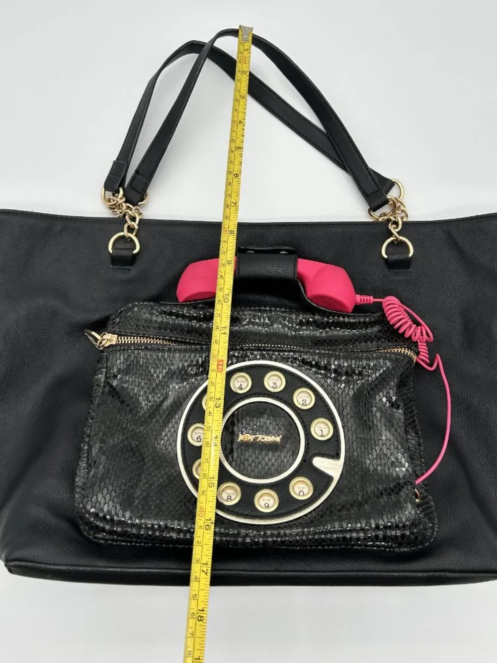 Betsey Johnson Hold Please Telephone Tote Bag - Black Snake Embossed Kitsch